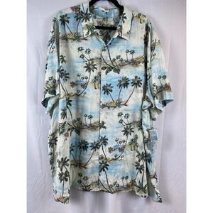 New Old Stock 2009 Batik Bay 4XB 100% Rayon Aqua Hawaiian Button‎ Up Shirt